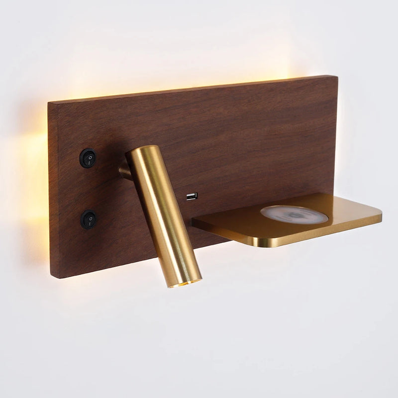 USB LED charge sans fil applique murale or luxe lecture applique murale maison hôtel chambre salon multi-fonction avec interrupteur