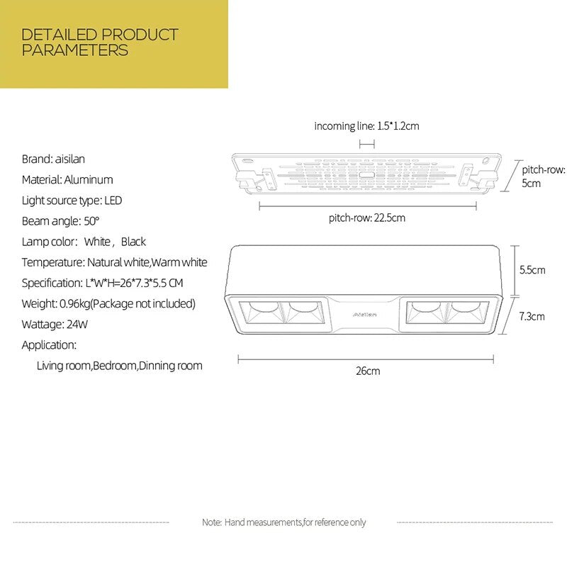 Spot rectangle moderne LED en métal design Light