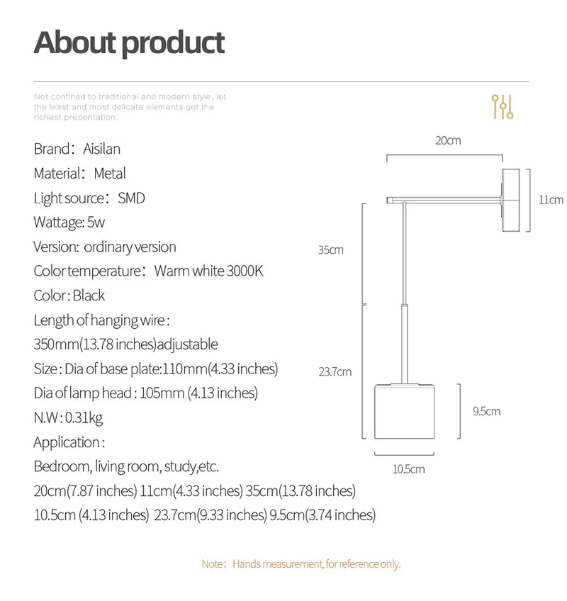 wall lamp LED wall design with lampshade metal cylinder