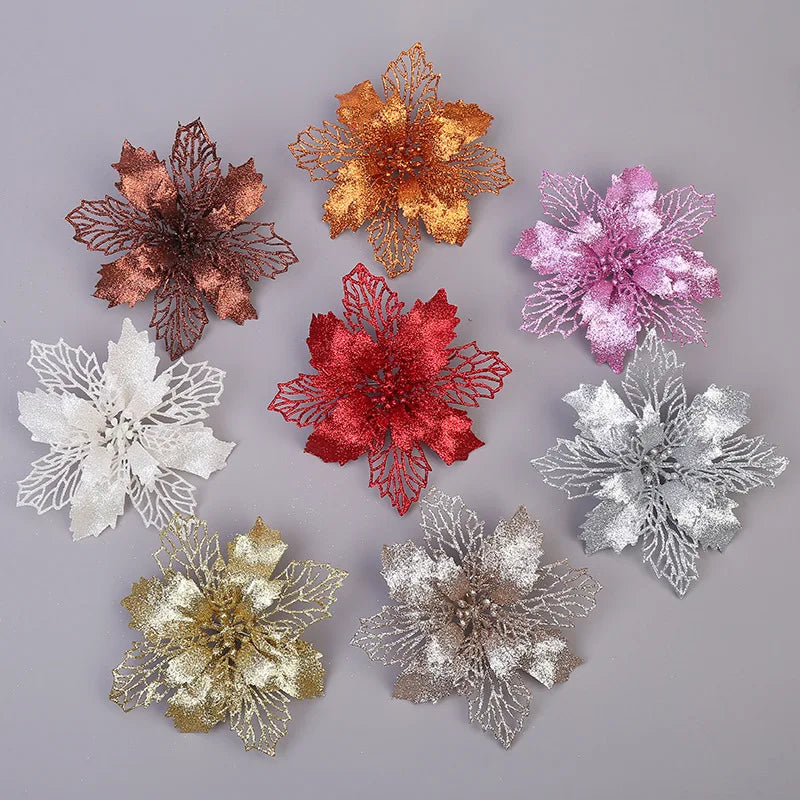 décoration suspendue fleur pailletée pour arbre de noël
