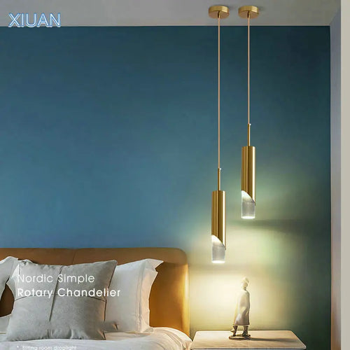 Lampe pendante de chevet de chambre à coucher post-moderne LED E27 ampoule noir cuivre salon table suspendue luminaires suspendus