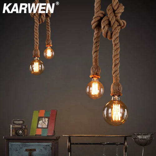 Vintage corde de chanvre suspension Base E27 1m 1.5m 2m 2.5m 3m 85-265V Loft industriel rétro suspendu Edison ST64 G95 suspension