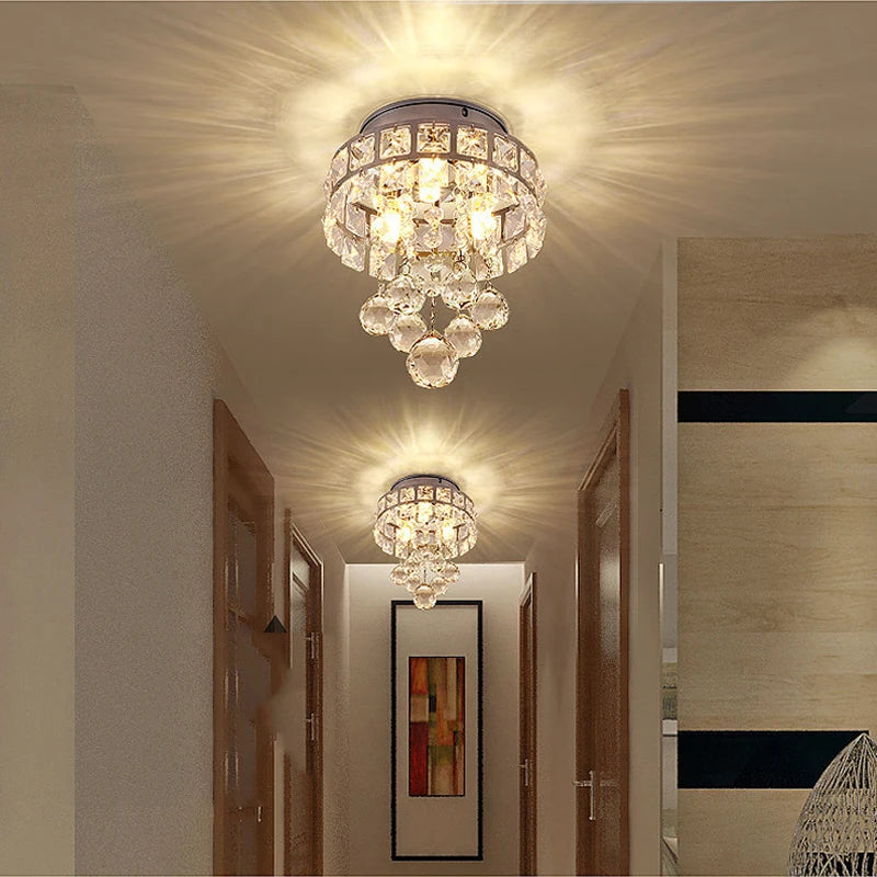 Plafonnier moderne en cristal led suspendu intérieur chrome