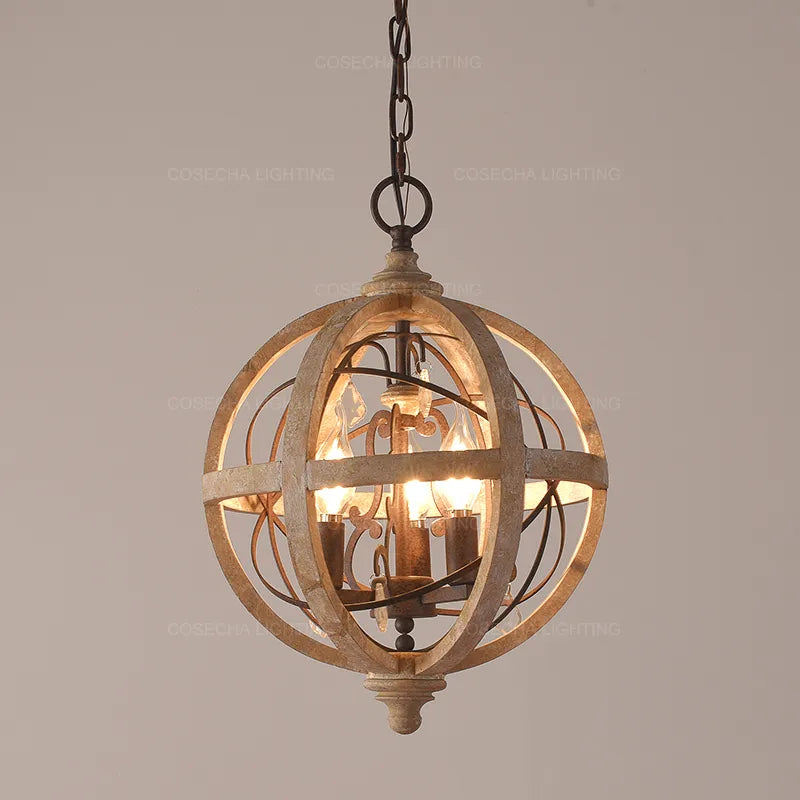 Lustre globe en bois Antique Sphère