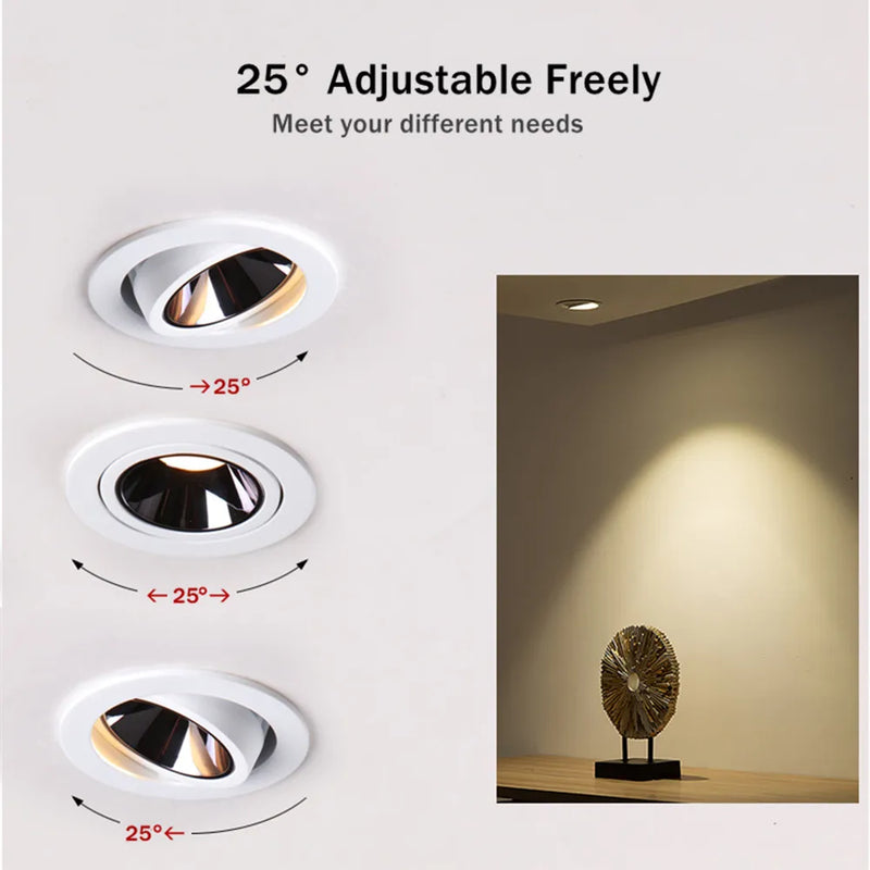 plafonnier encastré moderne en aluminium anti-éblouissement réglable pour intérieur