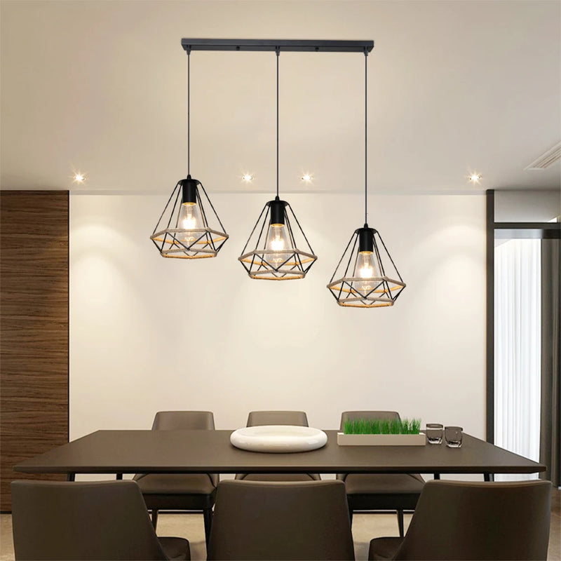 Vintage chanvre corde suspension rétro Loft industriel suspension lampe pour salon cuisine maison Luminaire décor Luminaire
