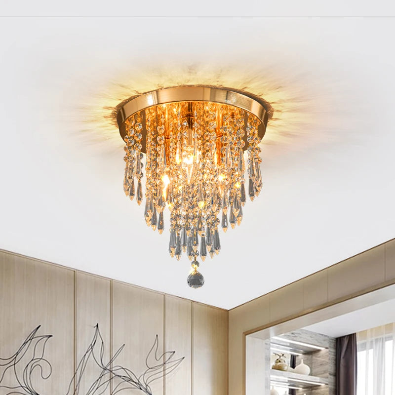 plafonnier doré en cristal luminaire d'intérieur ampoule remplaçable
