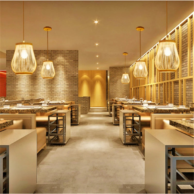 luminaire suspendu en bambou chinois pour restaurant hôtel