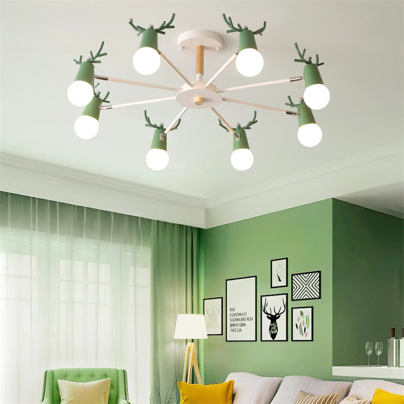 lustre en bois nordique led macaron pour chambre d'enfant