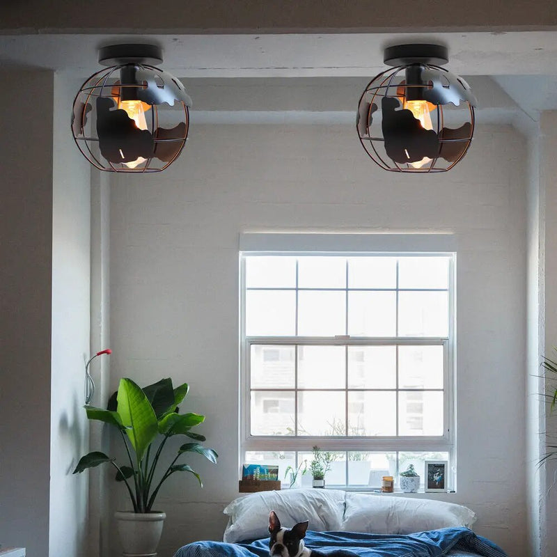 plafonnier abat-jour métallique loft cage ombre