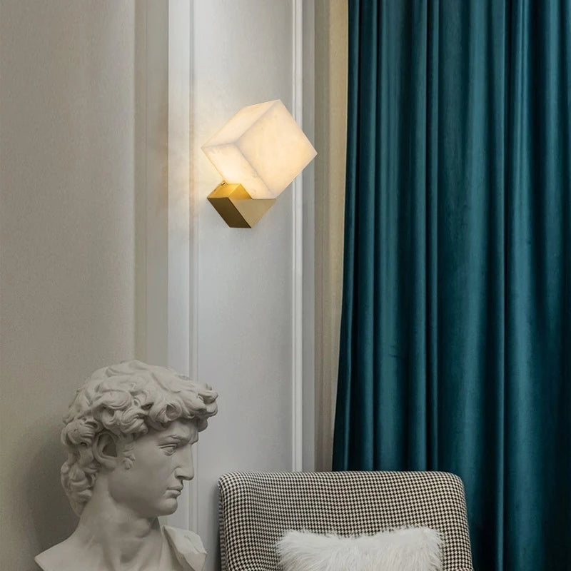 Applique murale de luxe en jade Luminaires LED modernes décoration de la maison étude salon chambre chevet carré en marbre Luminaires
