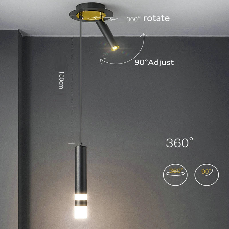 lampe de chevet moderne avec projecteur rotatif led suspension