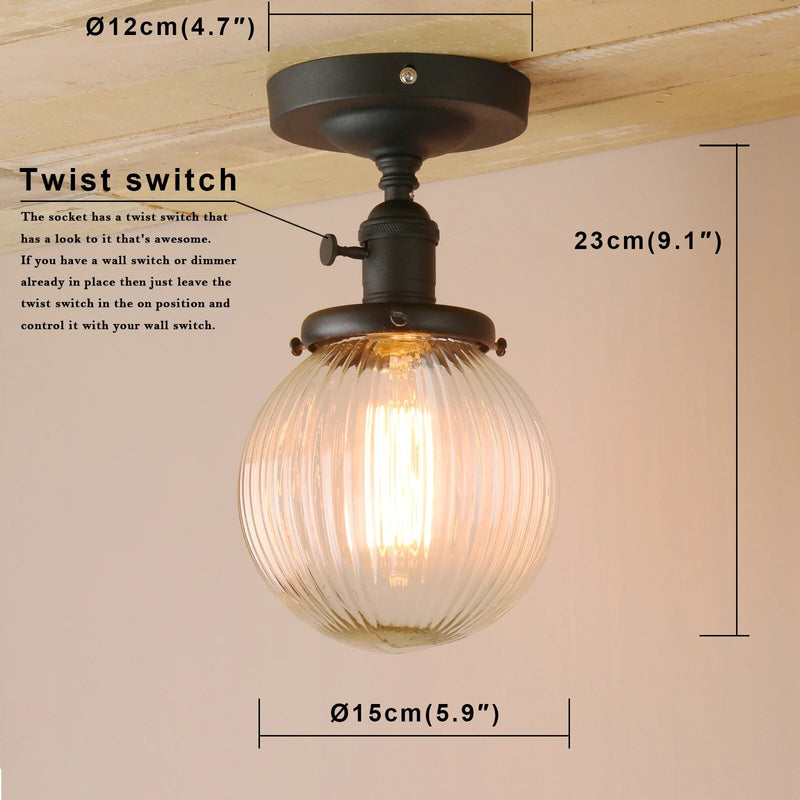 Plafonnier vintage industriel avec boule en verre