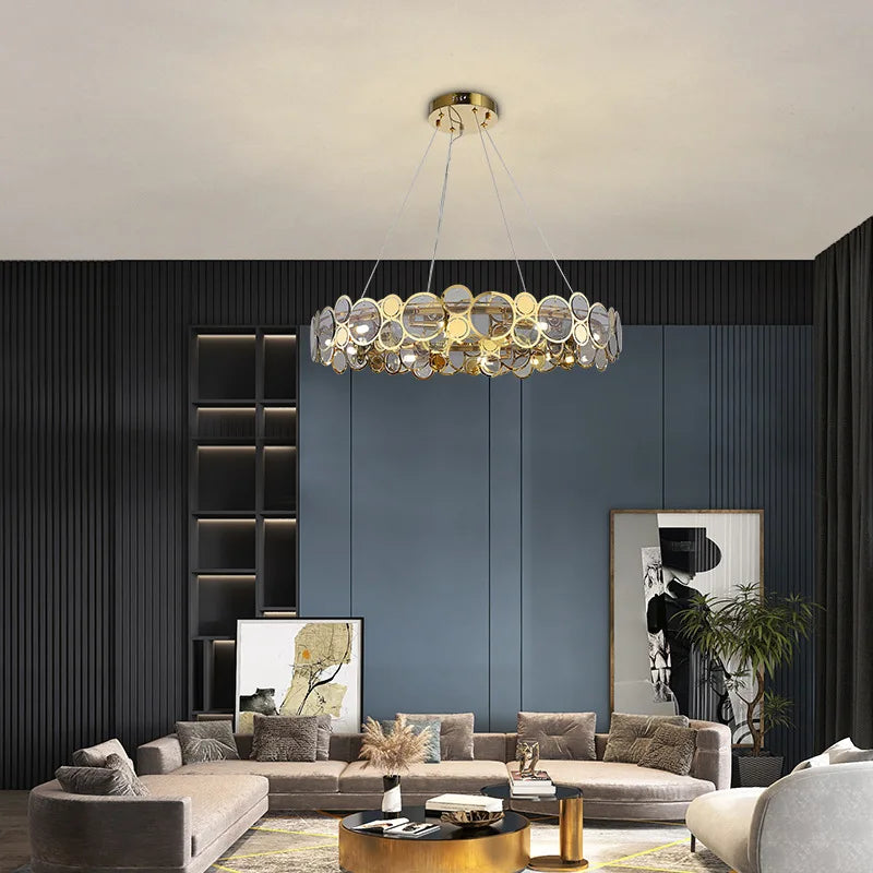 lustre nordique en verre led luxe moderne rond