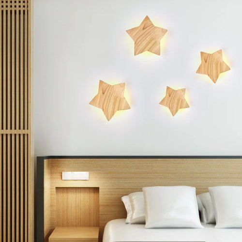 applique murale led étoile en bois art créatif moderne japonais coréen