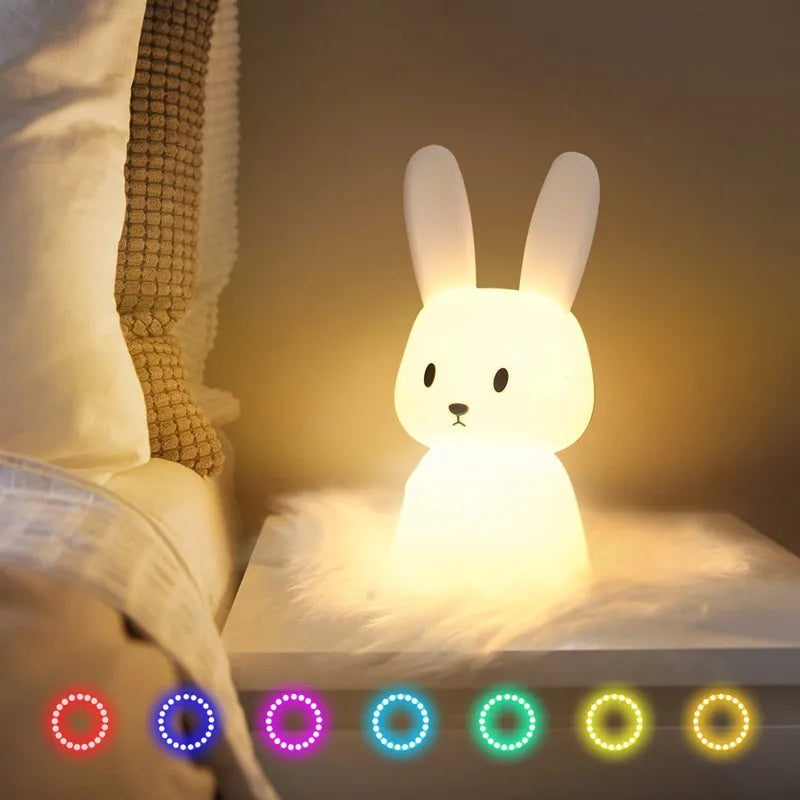 veilleuse lapin mignon en silicone usb pour enfants kawaii
