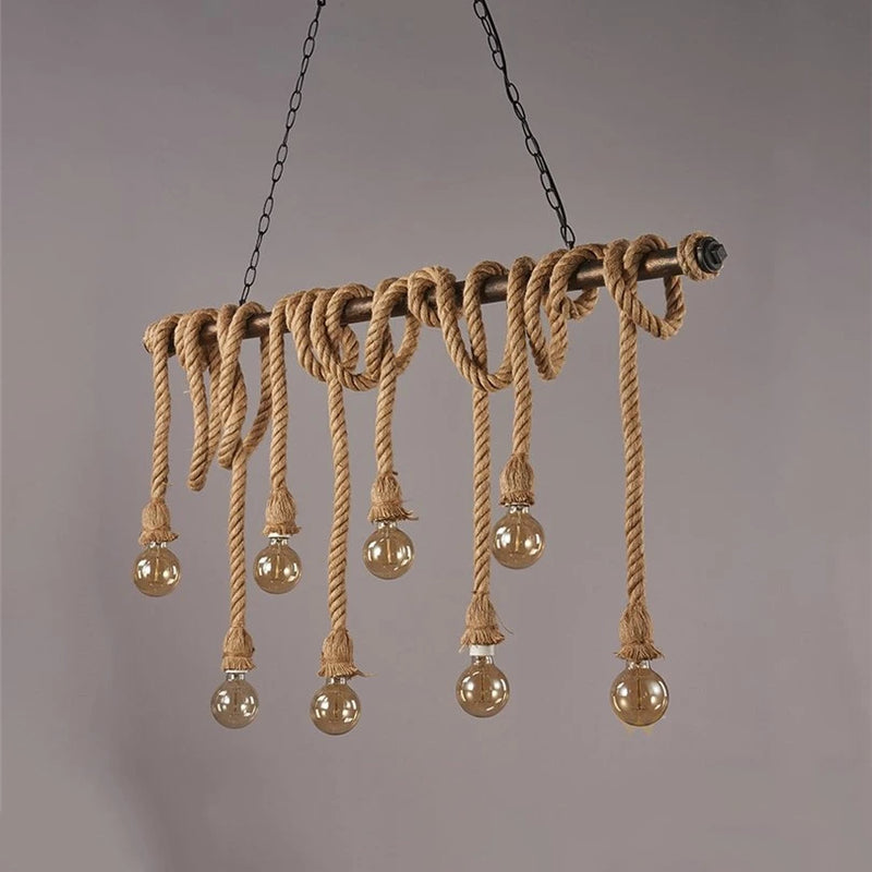lumière suspendue style industriel rétro avec corde de chanvre