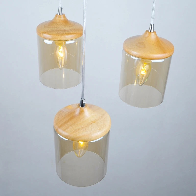 gzmj abat-jour simple en verre bois luminaire suspendu