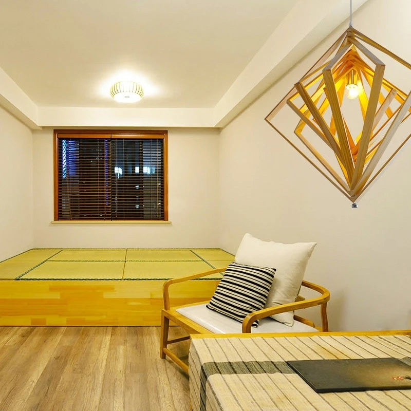 suspension luminaire carré rotatif en bois gzmj pour la maison