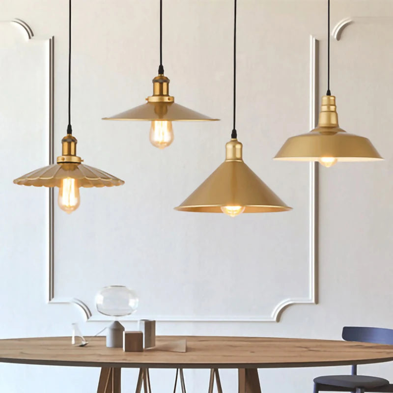 Nordique rétro E27 suspension LED lumière pays américain couleur or lustre en fer forgé intérieur maison chevet salon cuisine lampe