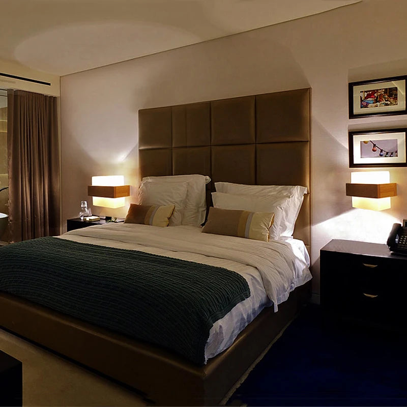 lampe de chevet led japonaise en bois massif créatif