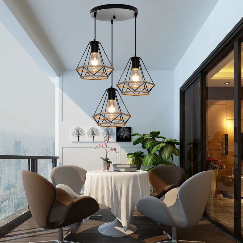 Vintage chanvre corde suspension rétro Loft industriel suspension lampe pour salon cuisine maison Luminaire décor Luminaire