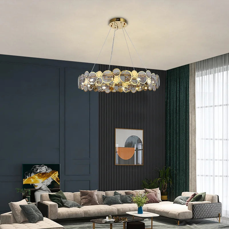 lustre nordique en verre led luxe moderne rond