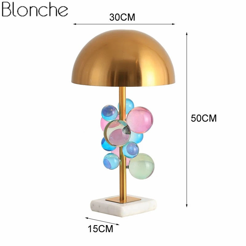 Table lamp with marble base and lampshade Ball