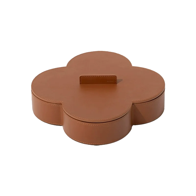 boîte de rangement ronde en cuir haut de gamme pour bijoux et objets décoratifs