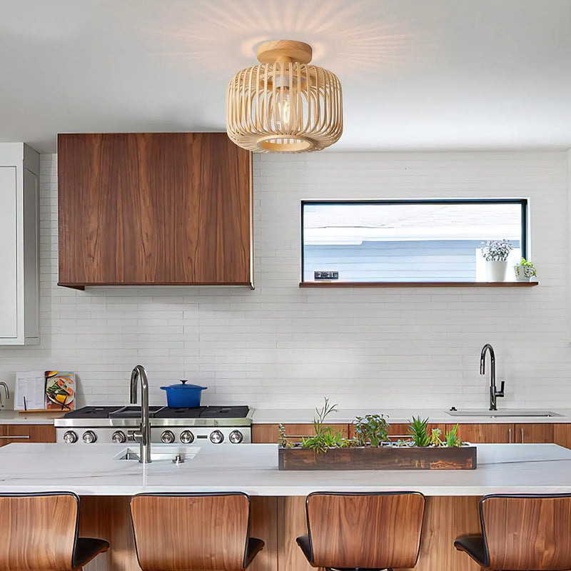 plafonnier en bambou tricoté à la main pour décoration créative