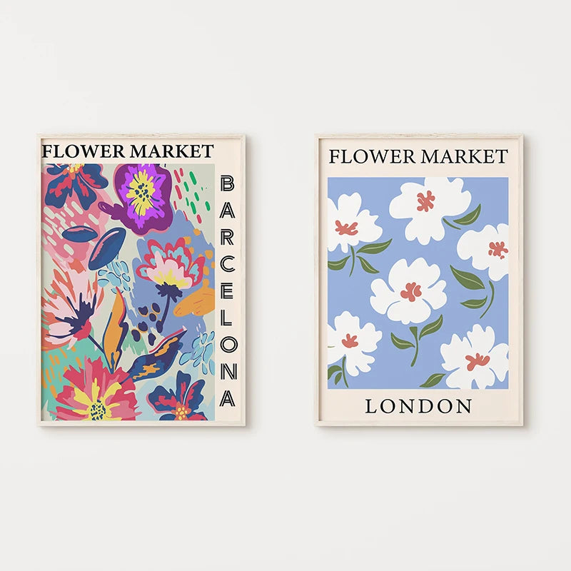 affiche florale peinture abstraite style nordique décoration murale