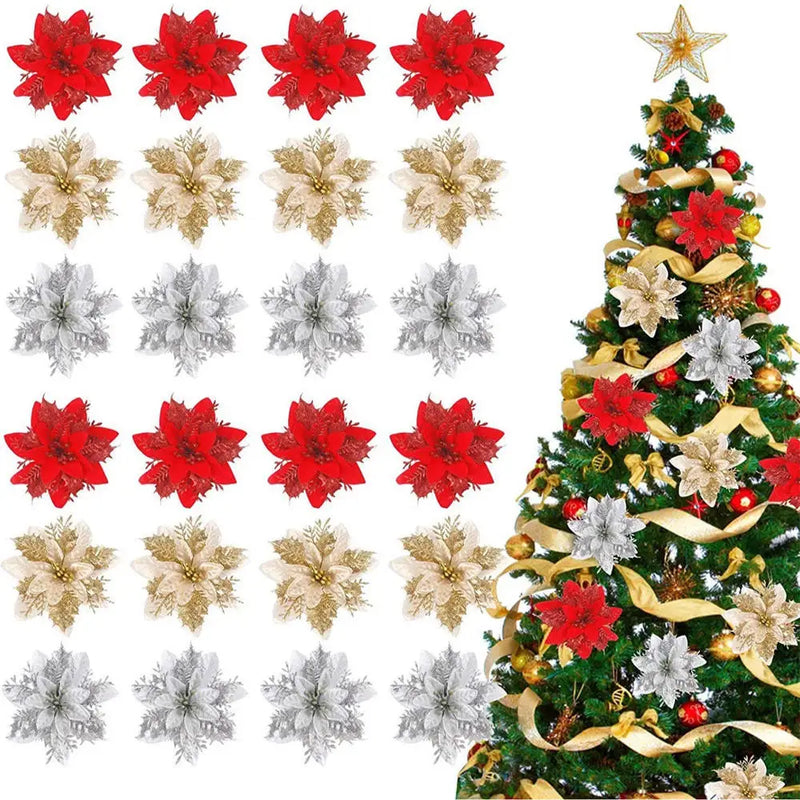décoration suspendue fleur pailletée pour arbre de noël