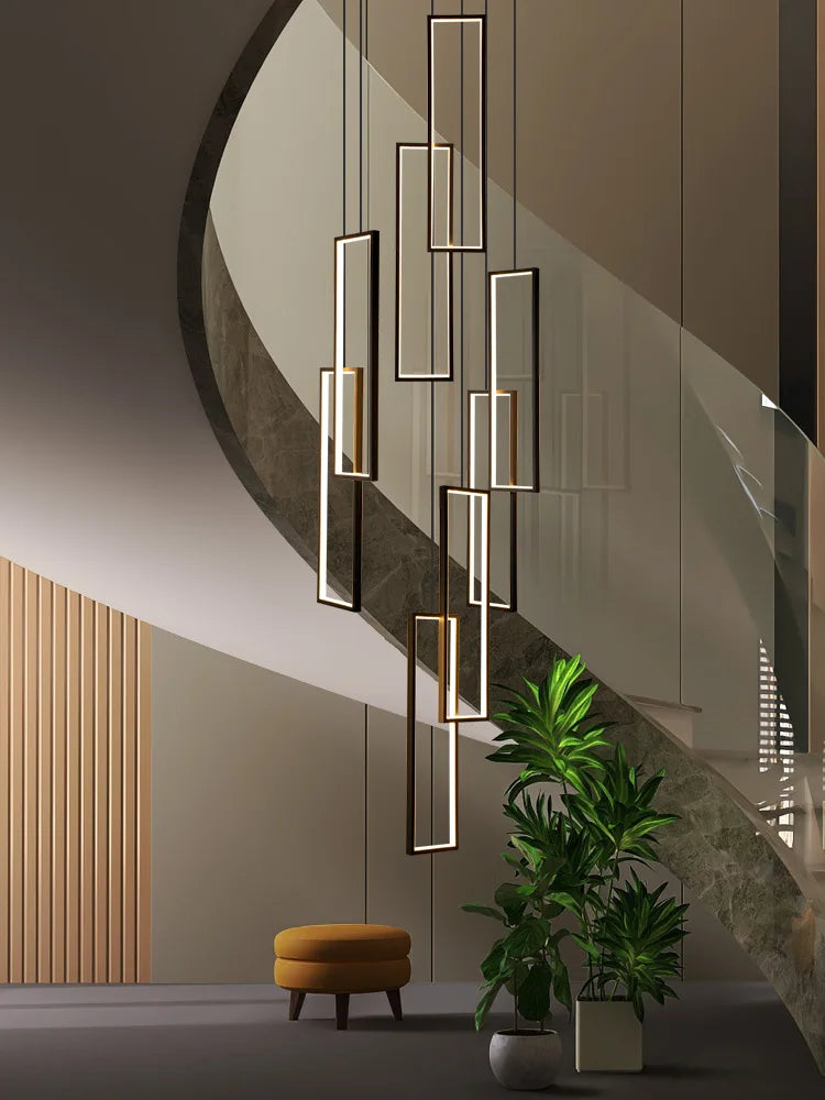 lustre d'escalier minimaliste moderne carré creux duplex grand