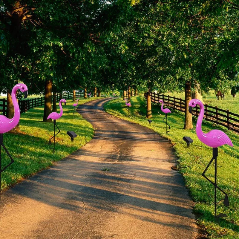 lampes solaires décoratives flamant rose pour extérieur et jardin