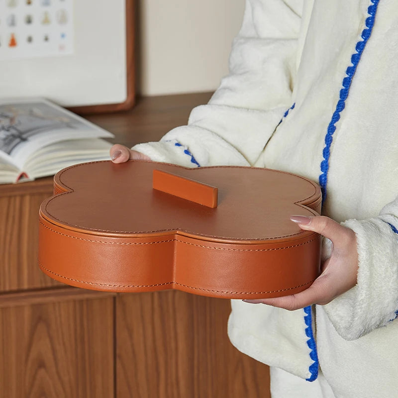 boîte de rangement ronde en cuir haut de gamme pour bijoux et objets décoratifs