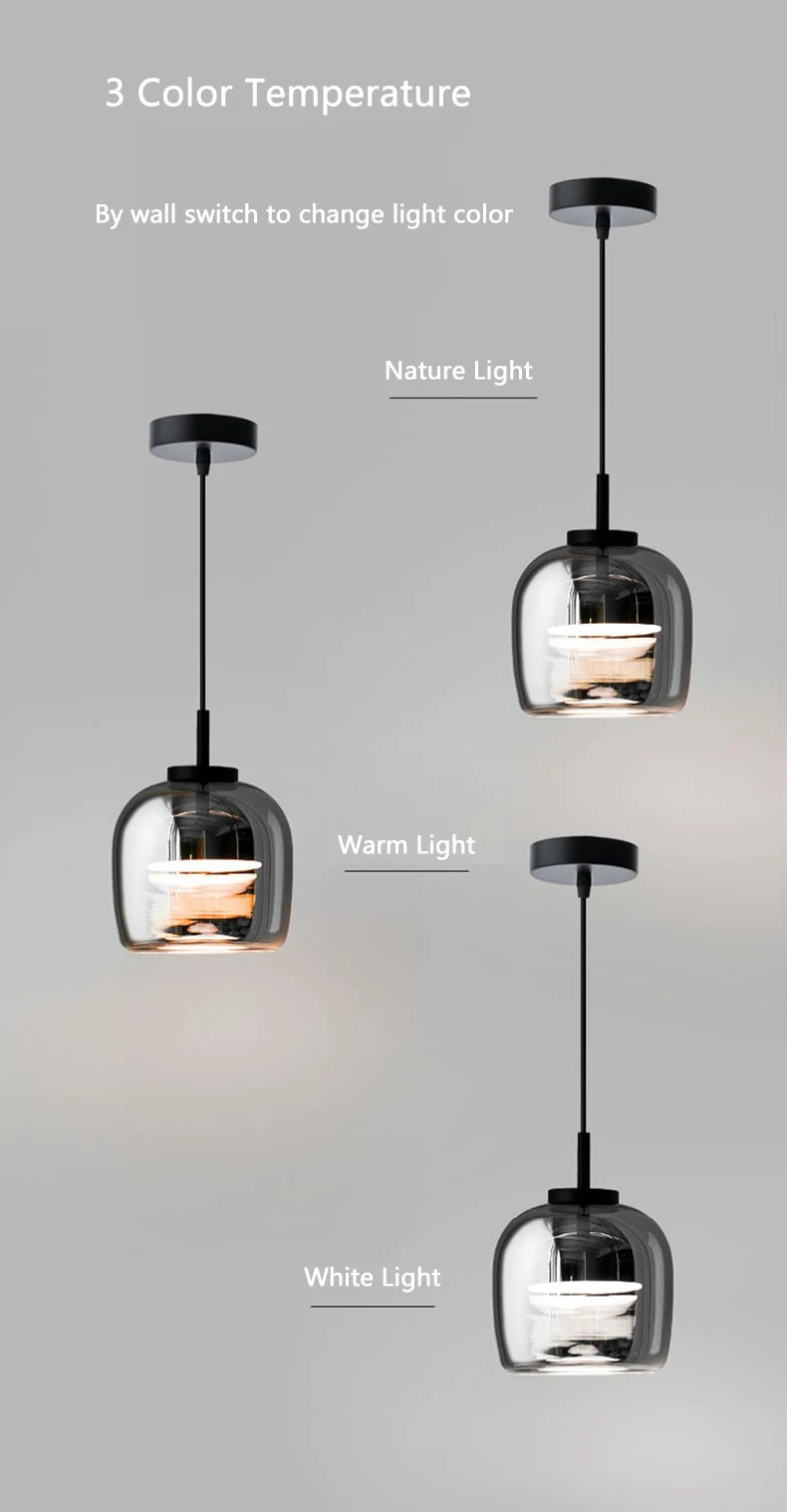 XIUAN Suspension en verre simple pour luminaires de chevet de chambre à coucher Éclairage de lustre en verre gris fumé dans le salon salle à manger