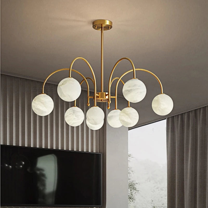 suspension LED circulaire à neuf têtes en marbre design nordique moderne
