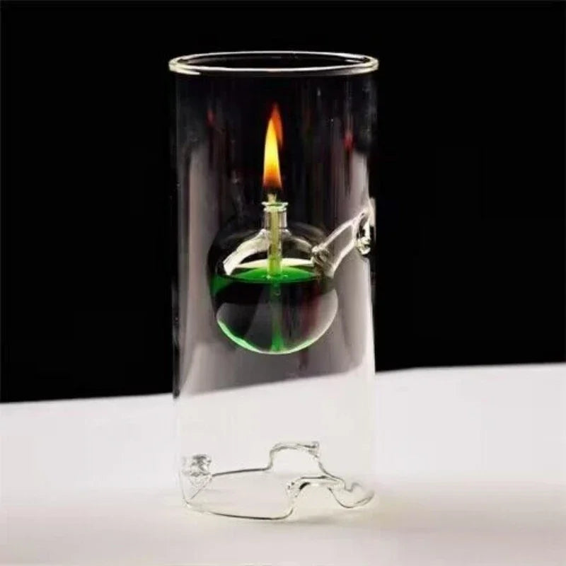 lampe à huile en verre transparent décoration vintage pour intérieur