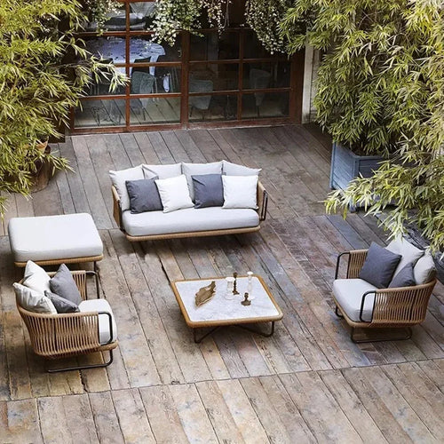 ensembles de meubles de jardin naturels avec coussins luxueux