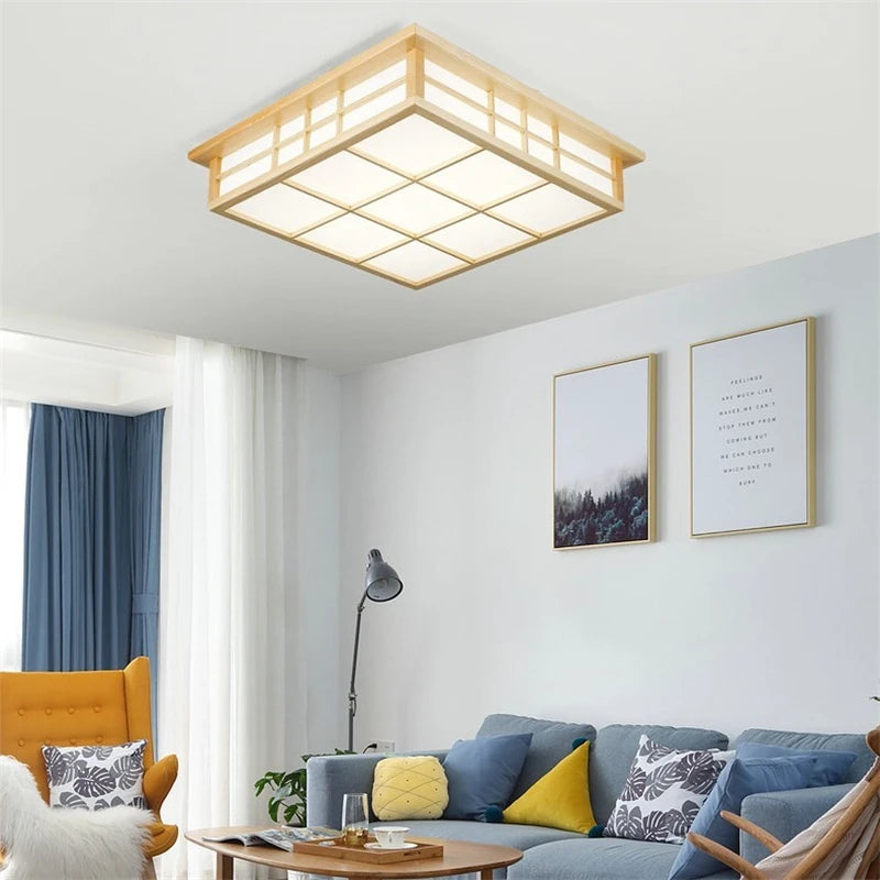 plafonnier carré en bois japonais led pour cuisine restaurant
