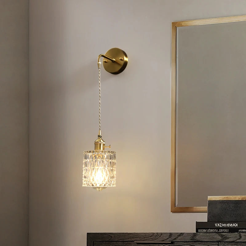 applique murale nordique en laiton avec miroir de cristal