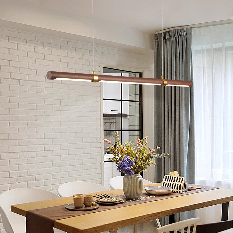 lampe led suspendue minimaliste imitation bois et métal hauteur réglable
