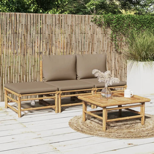 mobilier de jardin 4 pièces avec coussins en bambou