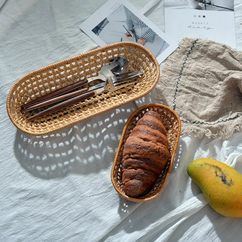 panier tissé à la main pour rangement de pain et fruits