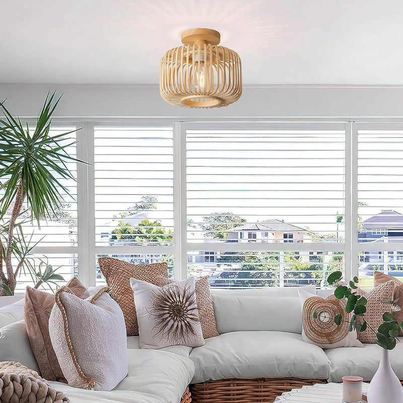 plafonnier en bambou tricoté à la main pour décoration créative