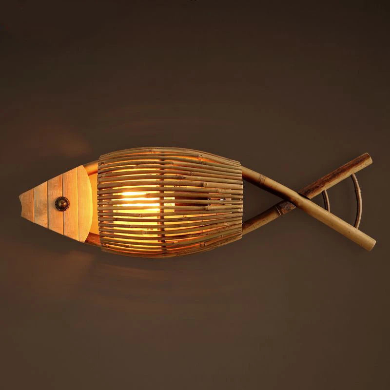 applique murale décorative rétro en bambou tissé poisson pour café et hôtel