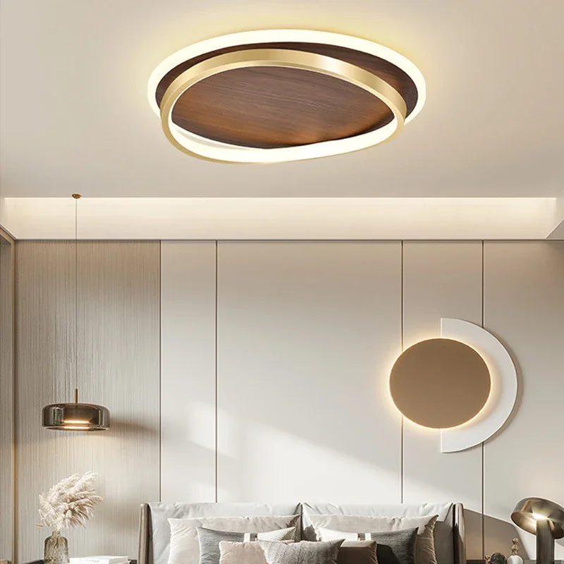 Plafonnier moderne couleur noyer led intérieur maison décor