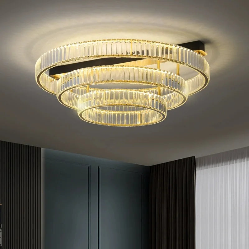 plafonnier de luxe en cuivre et cristal lampara de techo