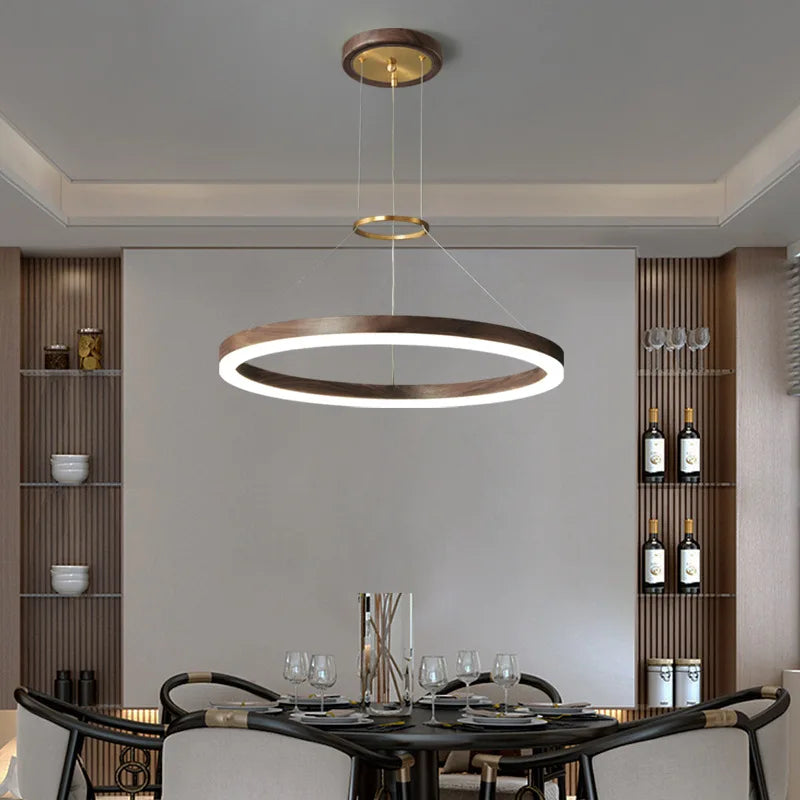 lustre Bois massif Led moderne noyer noir décoration maison