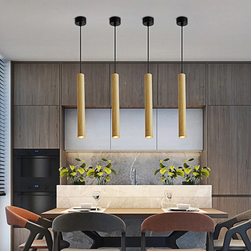 plafonnier long japonais en aluminium style bois pour restaurant